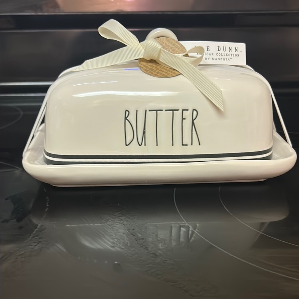 NWT Rae Dunn XL Butter Dish Cream Black Farmhouse Kitchen